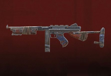 汤普森冲锋枪正面视角，展现其经典复古设计