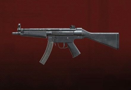 MP5冲锋枪侧面视角，展示其紧凑结构与弹匣设计