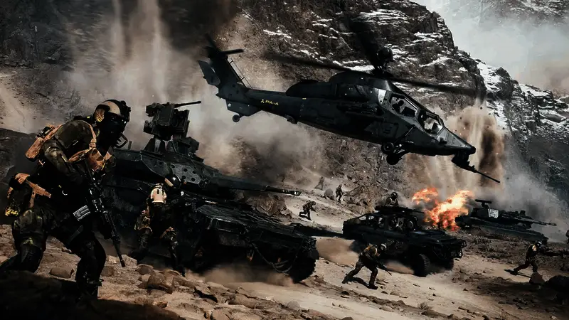 《战地6》中工程兵在高塔上使用火箭发射器和狙击枪作战的场景