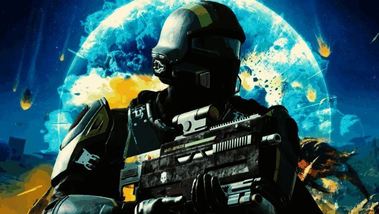 创意团队正在为新作进行概念设计，画面展示角色与外星生物的对抗场景