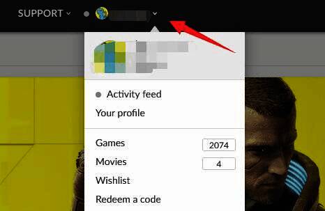 GOG平台官网用户头像位置示意图