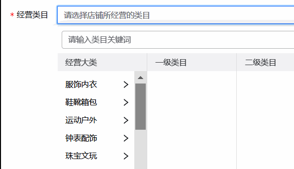 经营类型选择页面，显示不同经营模式的选项