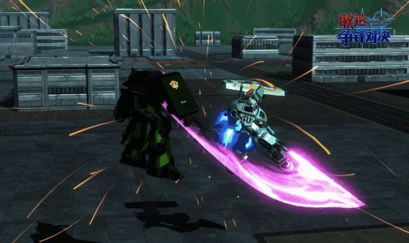 巳蛇敢达使用光束步枪进行射击，动作标准，火力集中