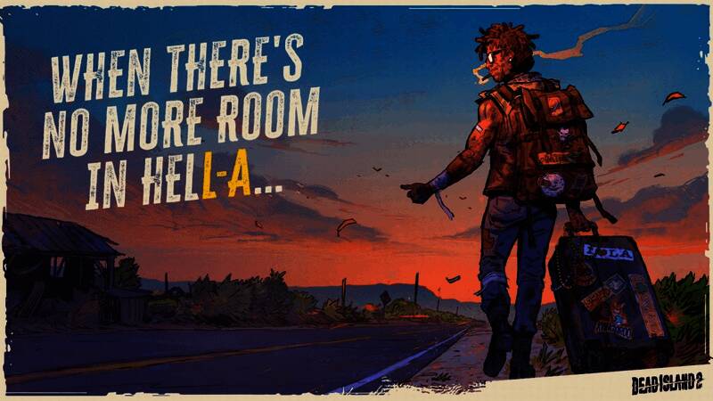 《死亡岛3》概念图，未知区域的废墟中弥漫着浓雾，远处可见模糊的巨型生物轮廓