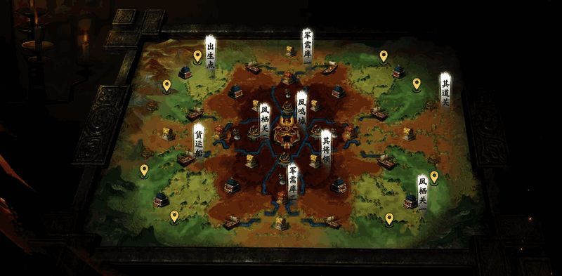 天涯明月刀手游玩法纸上谈兵界面展示，沙盘地图与帮派争夺战场景