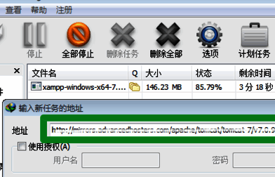 任务设置窗口界面，地址栏中已输入迅雷链接示例