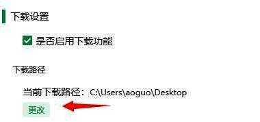 下载路径设置区域，更改按钮被突出显示