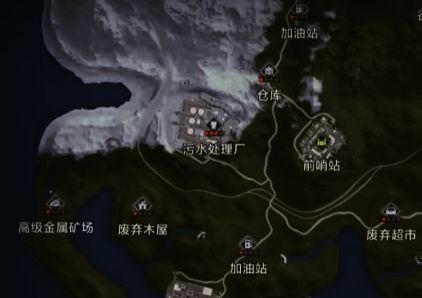 垃圾场全景与资源采集场景，展示金属零件和物资箱分布