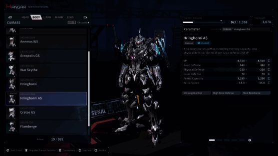 《机甲战魔 神话之裔》机甲组装界面展示，玩家可自由搭配不同部件