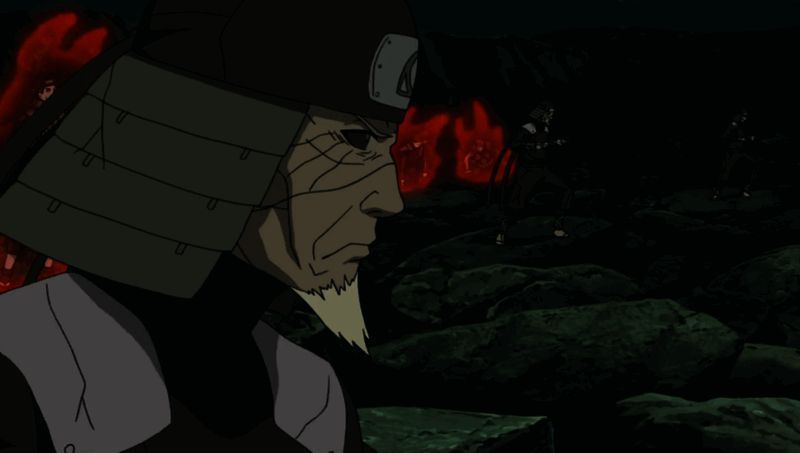 三代火影与其他历代火影并肩作战，背景为十尾战场