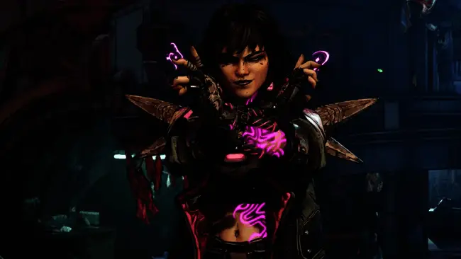 《无主之地4》宣传画面，角色手持武器，背景为荒野与高科技城市融合的风格