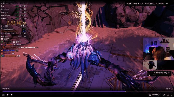 速通玩家Deceptix_正在进行《无主之地3》挑战，屏幕中显示通关时间与任务进度条