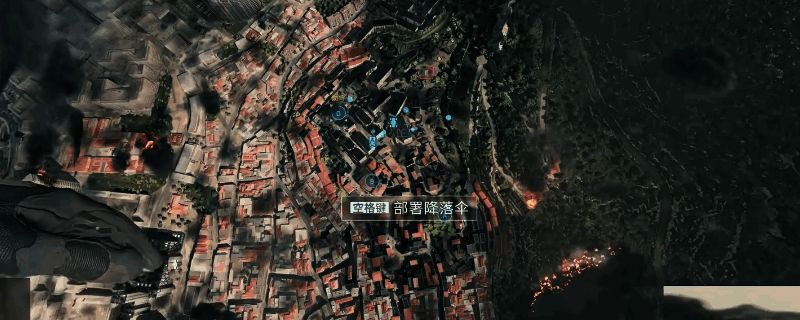 战地6伊比利亚攻势地图中一辆载具正在空中飞行，玩家角色紧随其后，背景为城市战场环境