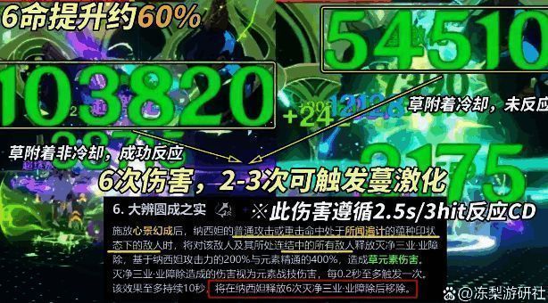 纳西妲6命座技能展示，展示六次业障伤害触发效果