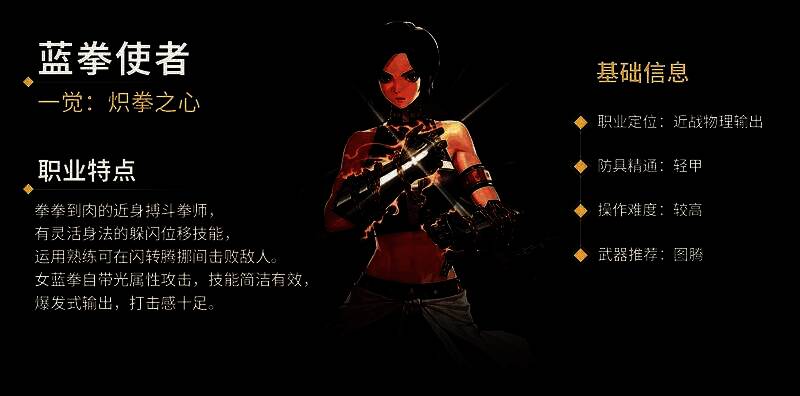 女蓝拳角色展示技能动作，画面动感十足