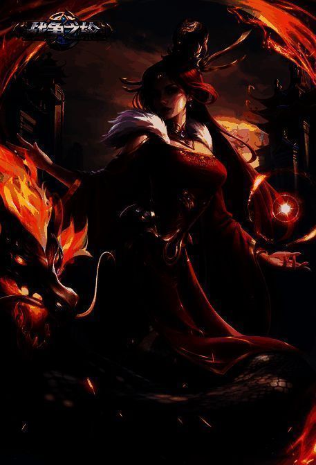 英雄外观展示界面，展示【炎域灵尊】的专属特效与播报