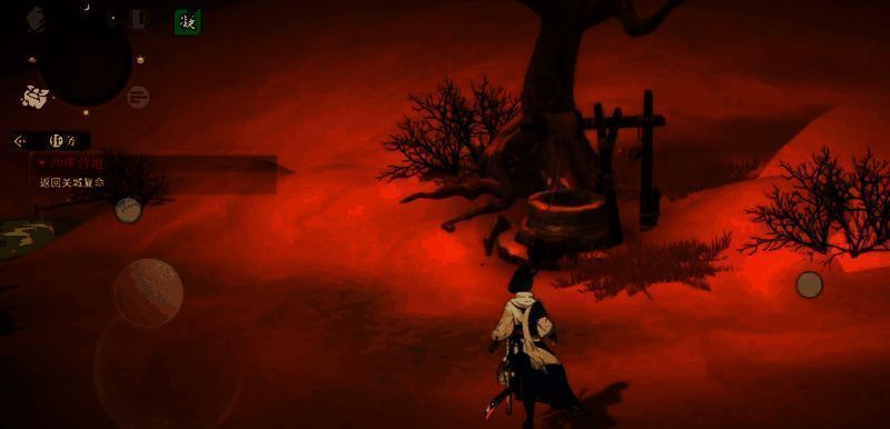 重剑守卫蓄力释放大招瞬间，主角正在进行侧向闪避操作