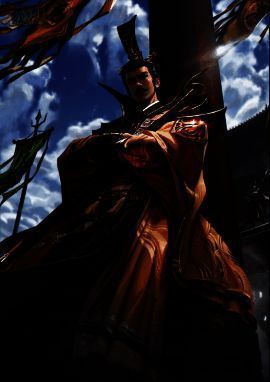 谋袁术身着华服，气宇轩昂，身旁簇拥门客，尽显名门风范