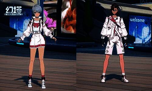 时装「悦动风尚」展示图，角色身着休闲风格服装，背景为节日灯光装饰