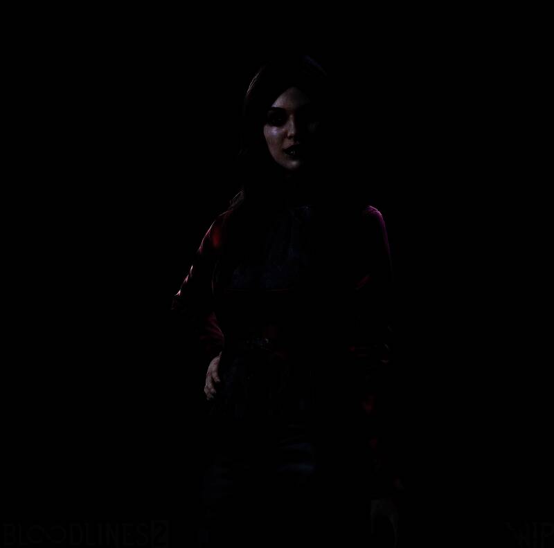 《吸血鬼：避世血族2》游戏封面宣传图，背景为哥特风格城市与吸血鬼形象