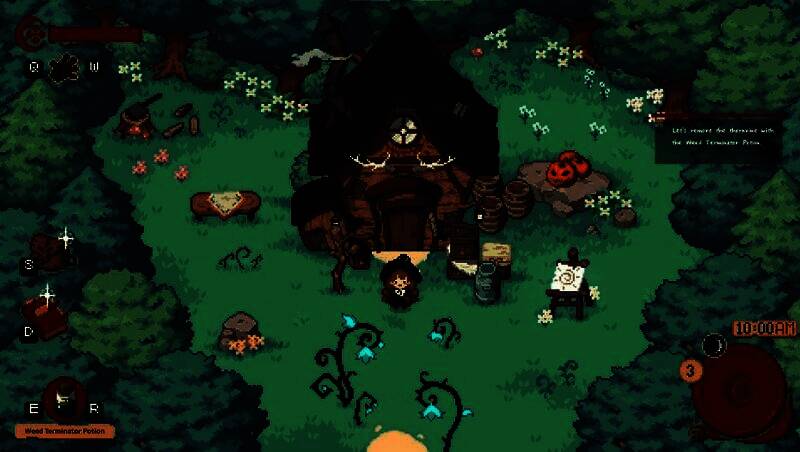 《林中小女巫》游戏封面，小女巫在森林中微笑