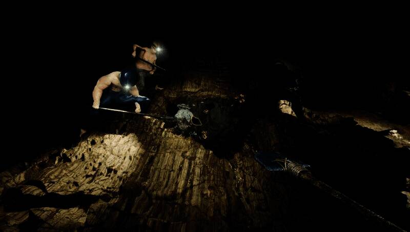 玩家使用喷漆标记挖掘路径，周围是丰富的矿脉