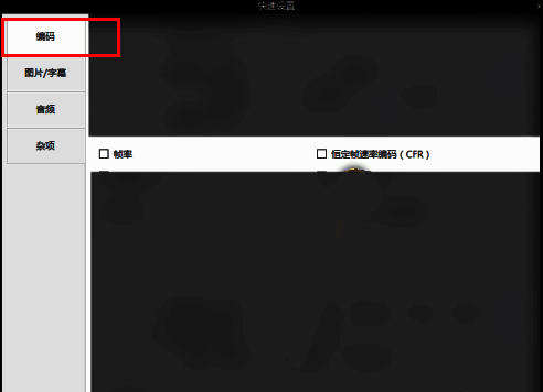 编码设置选项界面，左侧为功能菜单栏