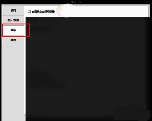 音频设置页面界面，左侧为功能栏，右侧为音频选项