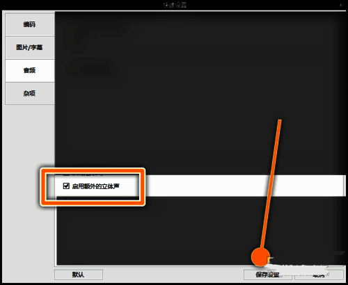 杂项设置页面中的额外立体声选项被高亮显示