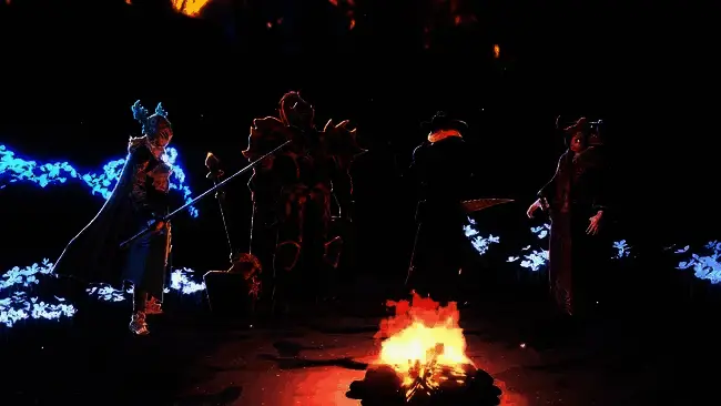 《梦之形》多人合作战斗画面，四名角色协同对抗巨型Boss