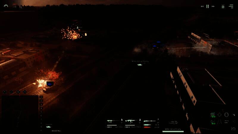 RTS游戏界面截图，显示复杂的资源调配与战斗布局