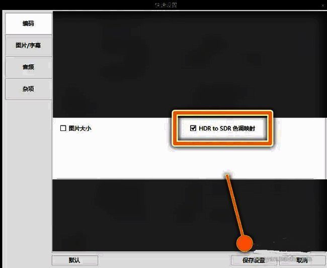 编码设置界面，HDR to SDR色调映射选项已被勾选