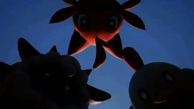 《幻兽帕鲁》游戏场景截图，展示玩家与帕鲁一起建造基地的互动画面