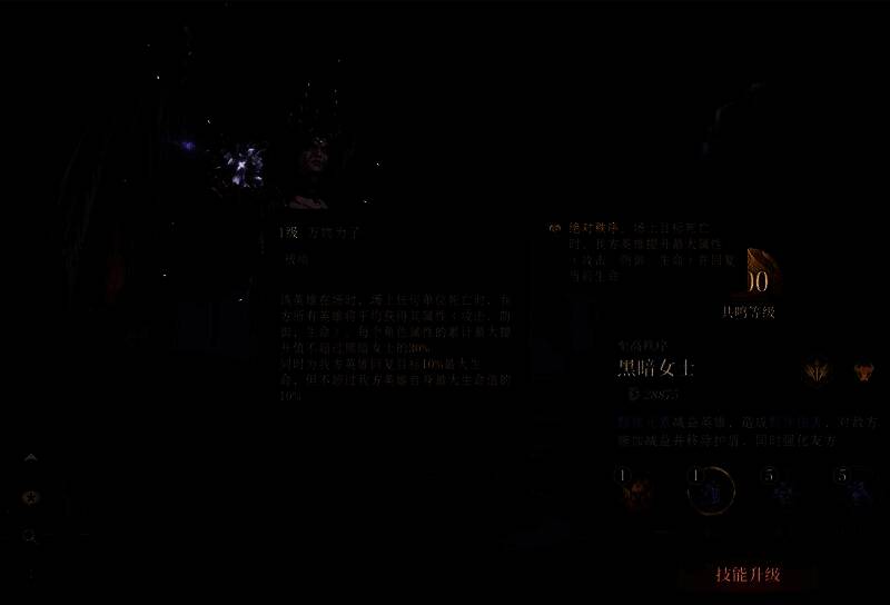 黑暗女士战斗场景，释放技能时的视觉特效，暗影与能量交织的华丽画面