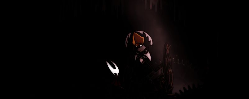 空洞骑士丝之歌游戏画面，展示角色在神秘场景中与NPC互动的瞬间