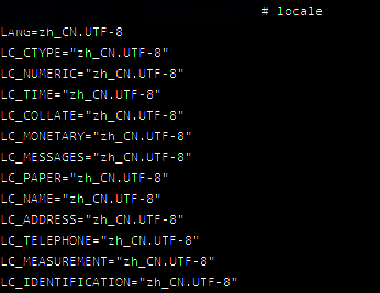 命令行界面显示locale命令执行结果，编码信息正确无误
