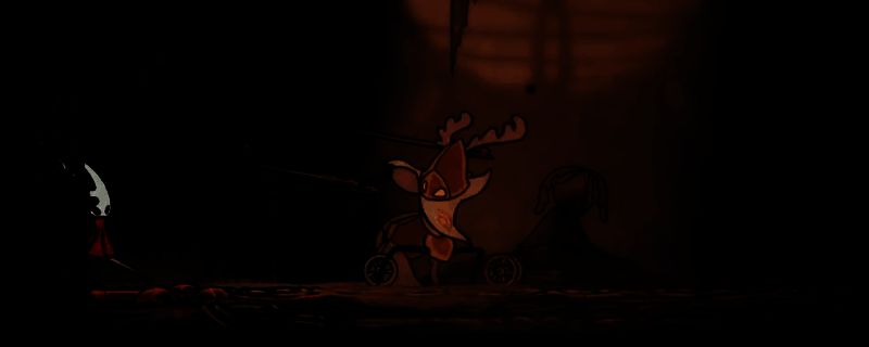 《空洞骑士：丝之歌》中次席戍卫战斗场景，角色挥舞武器展开激烈对战