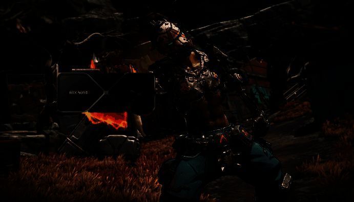 《无主之地4》游戏画面，角色在卡通风格场景中进行激烈战斗，场景细节丰富但画面卡顿明显