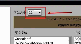 FinalShell字体大小下拉选项示意图