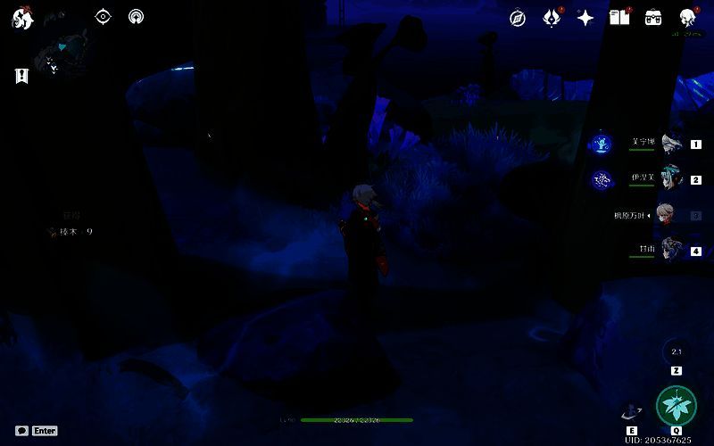 榛木采集点全景图，标注了9个稳定刷新位置