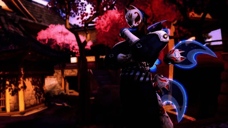 Skull源氏皮肤展示图，融合P5风格与源氏的战斗元素