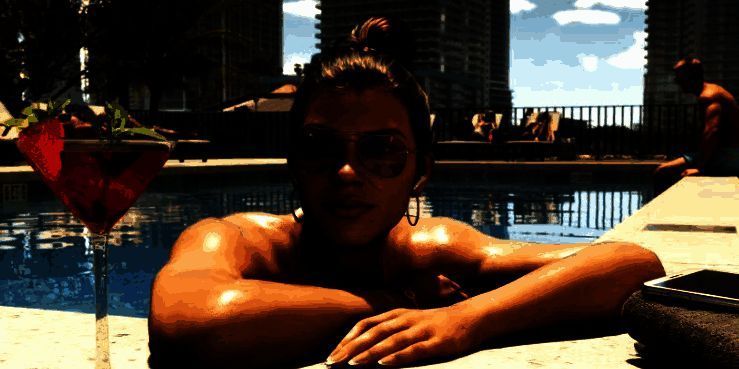 《GTA6》游戏封面预告图，城市与角色剪影交错，氛围神秘