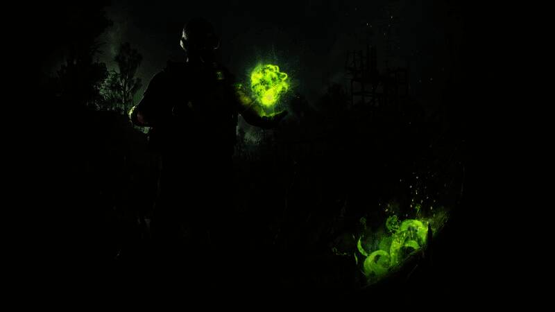 《荒原先驱》游戏主视觉图，展现荒凉废土场景中一名全副武装的玩家角色正穿越废弃建筑群，天空呈现暗红色调，充满末世氛围