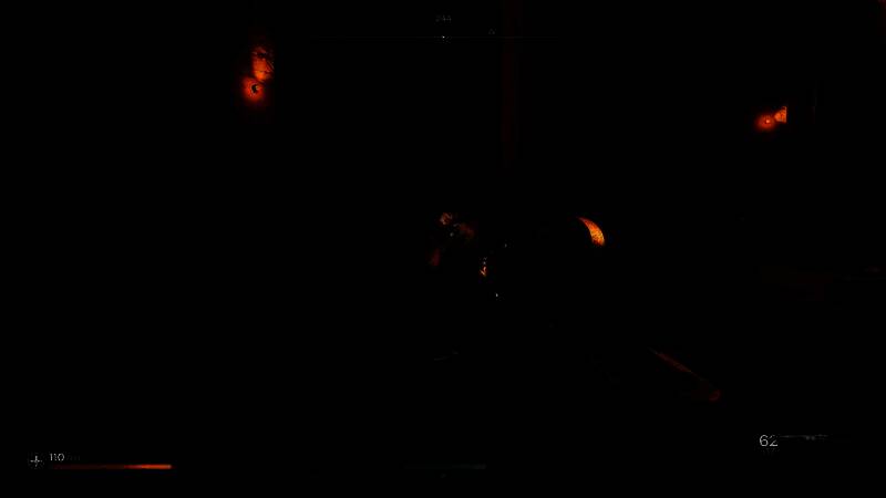 玩家在废墟中持枪警戒的画面，周围是坍塌的混凝土结构和锈蚀金属管道，远处有烟雾弥漫，气氛紧张