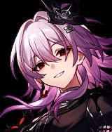 长夜月角色立绘，手持镰刀状武器，身上散发幽蓝色能量光晕