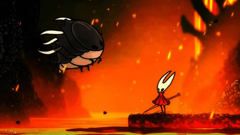 《空洞骑士：丝之歌》中残暴兽蝇的战斗画面，巨大飞虫在教堂中盘旋攻击玩家