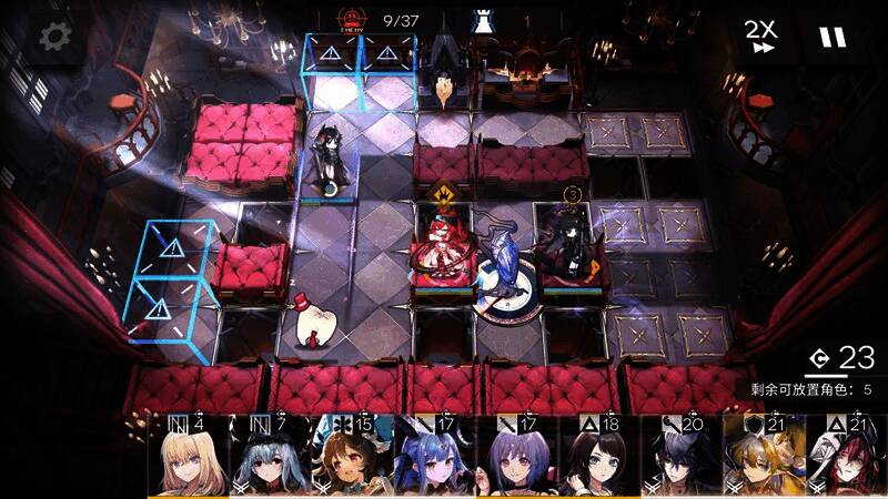 突袭EX-1至EX-4关卡挂机阵容示意图，干员位置与技能方向清晰标注