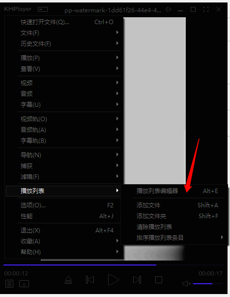 播放列表编辑器入口界面，鼠标指针正准备点击‘播放列表编辑器’按钮