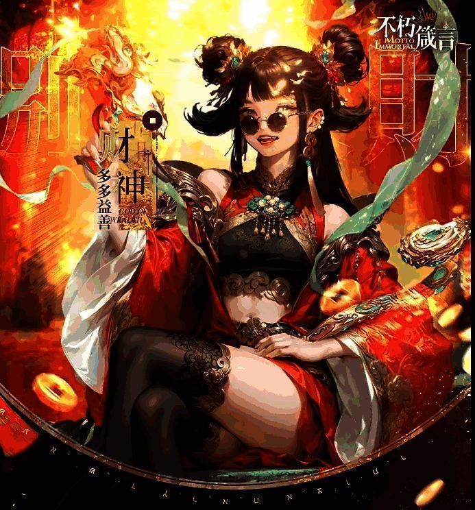 红心阵营高频爆发队阵容展示，财神、精卫、伊西斯三人站位紧凑，技能光效交织