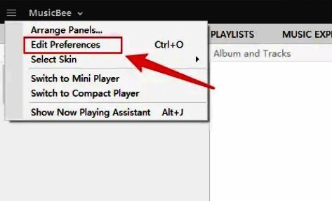 MusicBee菜单列表中显示Edit Preferences选项